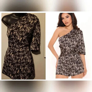 Fashion Nova Fine By Me Satin Romper - Black/combo